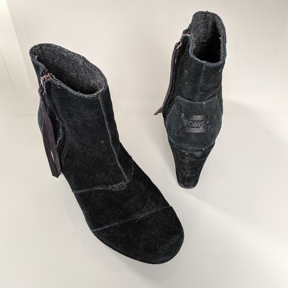 Toms Shoes - Toms Black Suede Wedge Desrhi Side Zip Booties